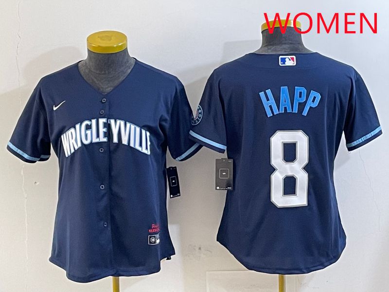 Women Chicago Cubs #8 Happ Blue City Edition Game 2025 Nike MLB Jersey style 1